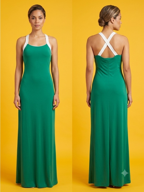 VENUS Dresses & Skirts - VENUS Green Maxi Dress with White Crossover Straps size xs